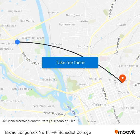 Broad Longcreek North to Benedict College map