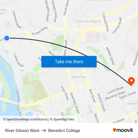 River Gibson West to Benedict College map