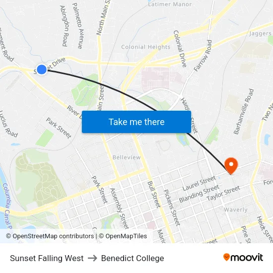 Sunset Falling West to Benedict College map