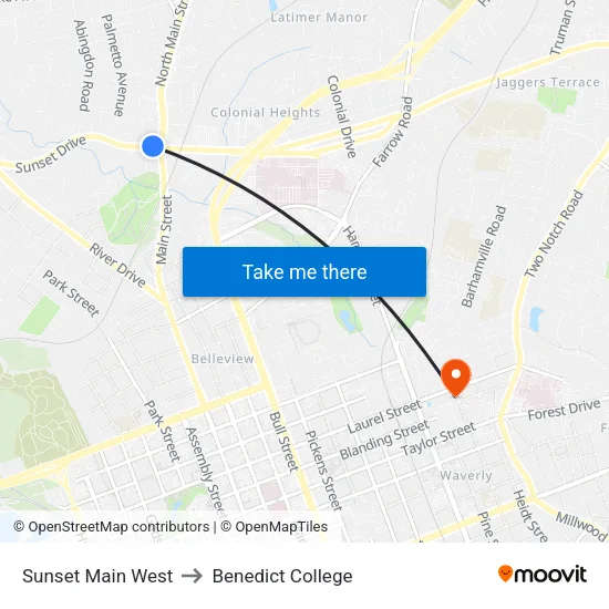 Sunset Main West to Benedict College map