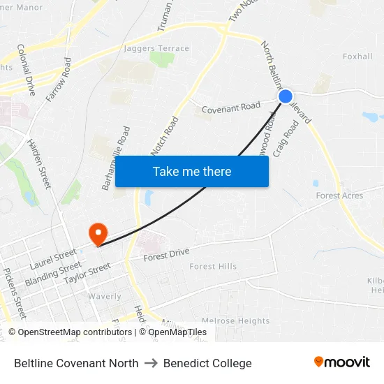 Beltline Covenant North to Benedict College map