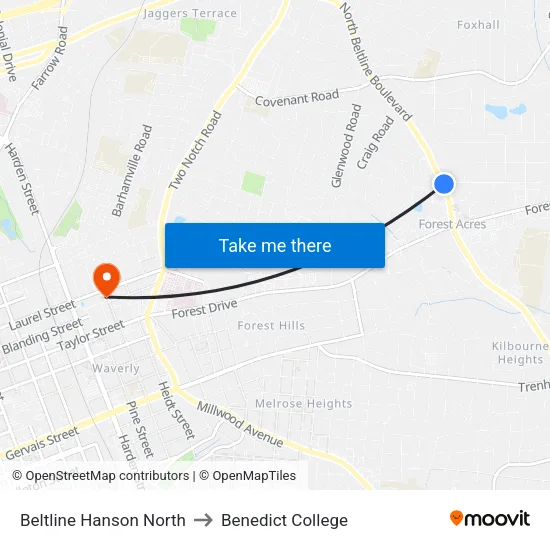 Beltline Hanson North to Benedict College map