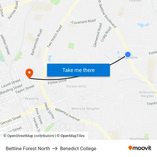 Beltline Forest North to Benedict College map