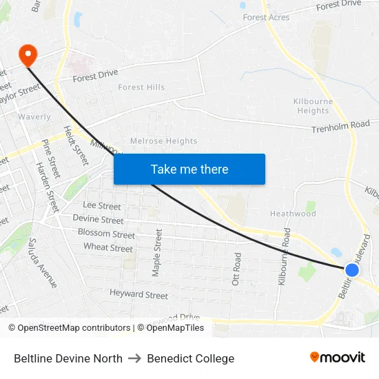 Beltline Devine North to Benedict College map