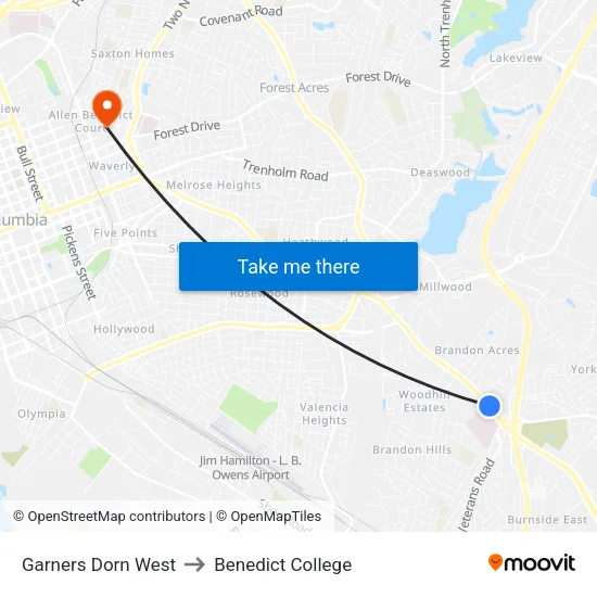 Garners Dorn West to Benedict College map