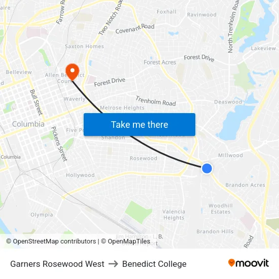 Garners Rosewood West to Benedict College map