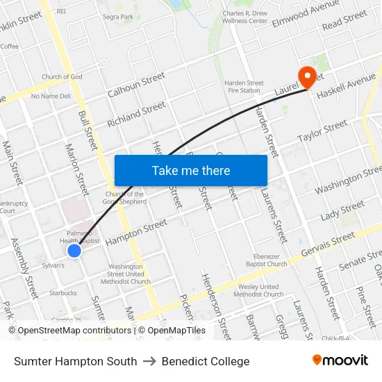 Sumter Hampton South to Benedict College map