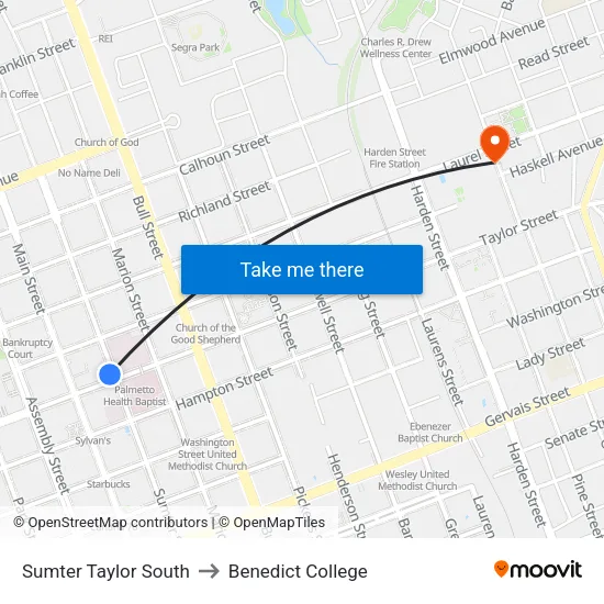 Sumter Taylor South to Benedict College map