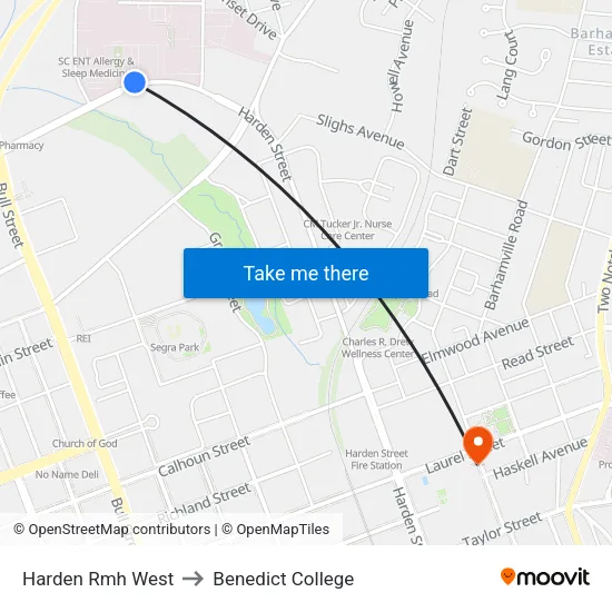 Harden Rmh West to Benedict College map