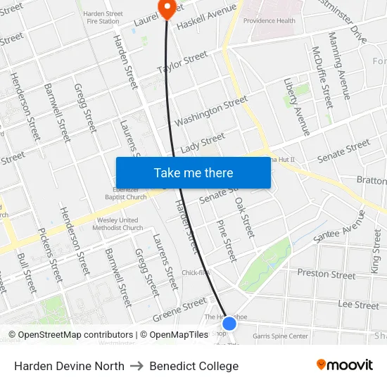 Harden Devine North to Benedict College map