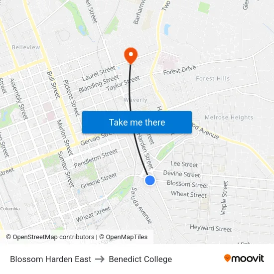 Blossom Harden East to Benedict College map