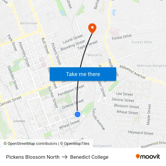 Pickens Blossom North to Benedict College map