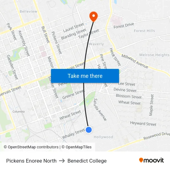 Pickens Enoree North to Benedict College map