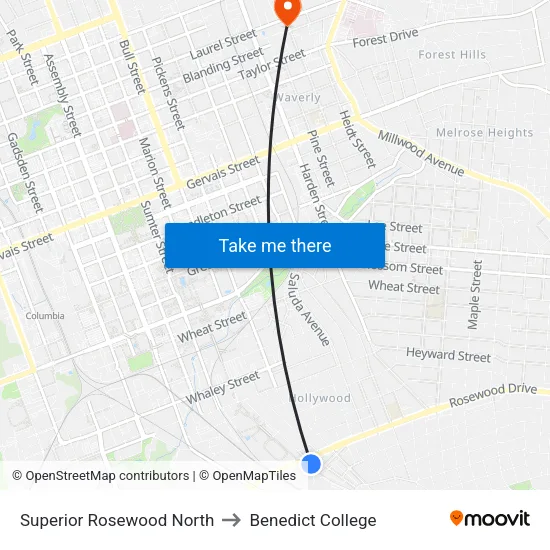 Superior Rosewood North to Benedict College map