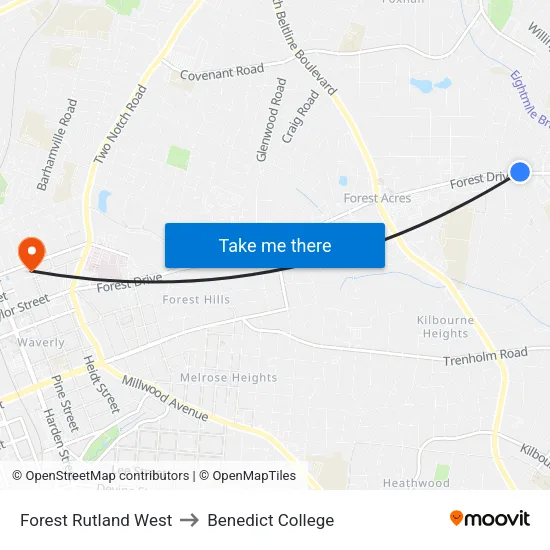 Forest Rutland West to Benedict College map