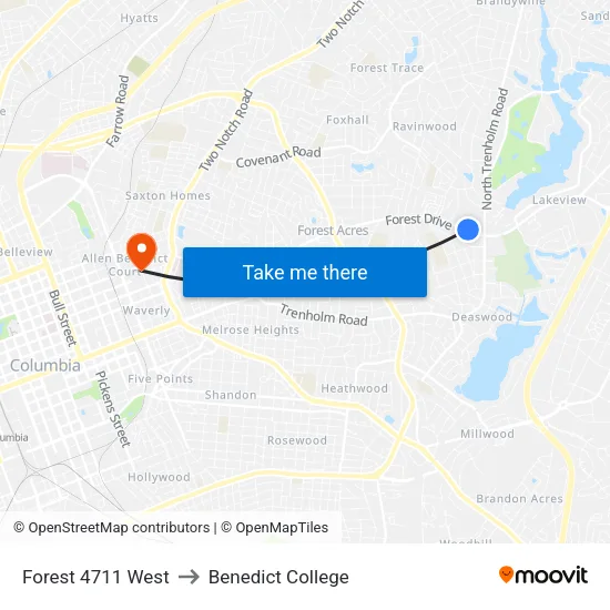 Forest 4711 West to Benedict College map