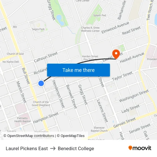 Laurel Pickens East to Benedict College map