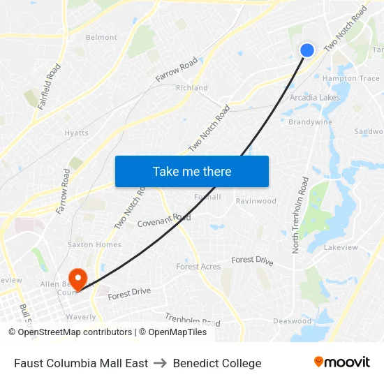 Faust Columbia Mall East to Benedict College map