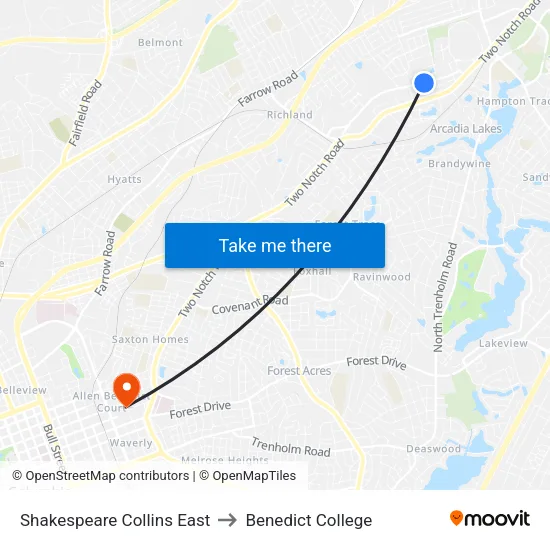 Shakespeare Collins East to Benedict College map
