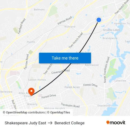 Shakespeare Judy East to Benedict College map