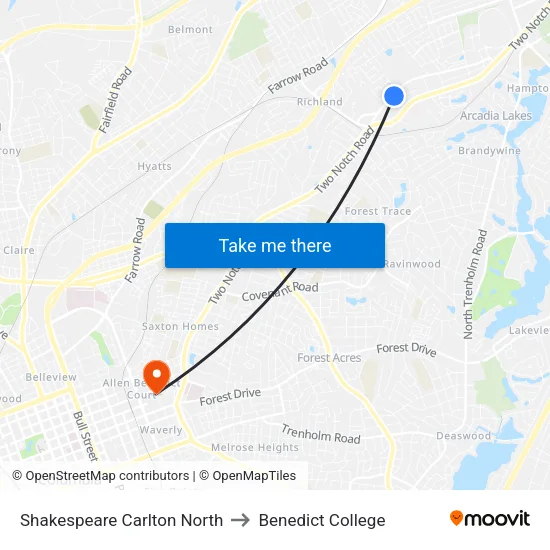 Shakespeare Carlton North to Benedict College map