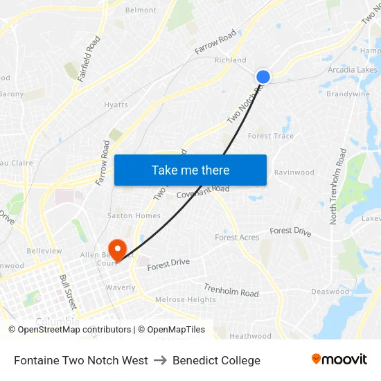 Fontaine Two Notch West to Benedict College map