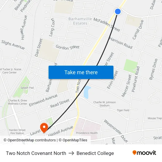 Two Notch Covenant North to Benedict College map