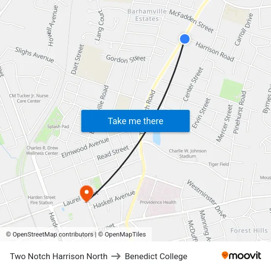 Two Notch Harrison North to Benedict College map