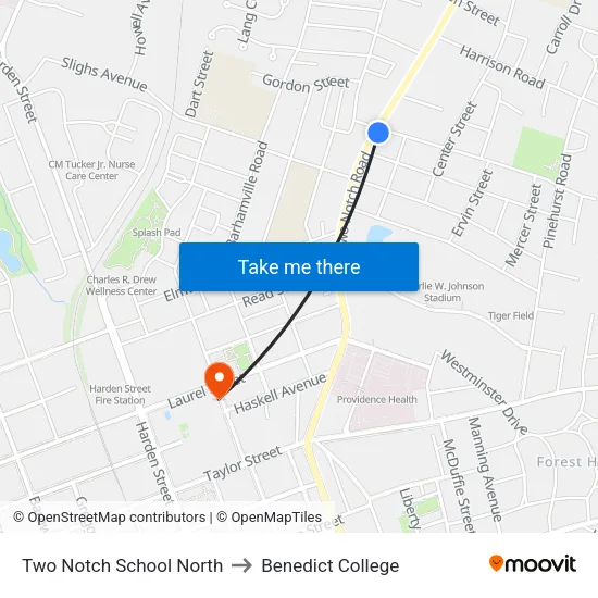 Two Notch School North to Benedict College map
