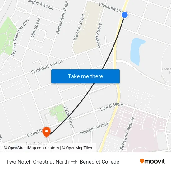 Two Notch Chestnut North to Benedict College map