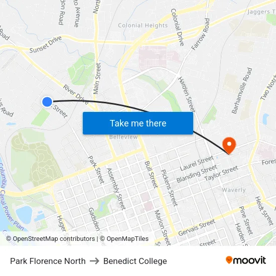Park Florence North to Benedict College map