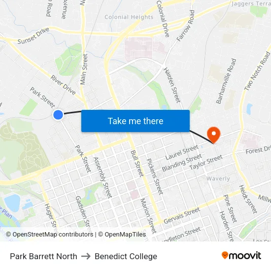 Park Barrett North to Benedict College map
