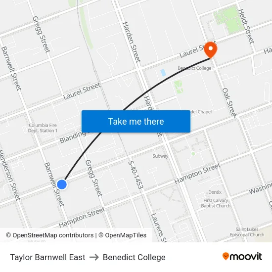 Taylor Barnwell East to Benedict College map