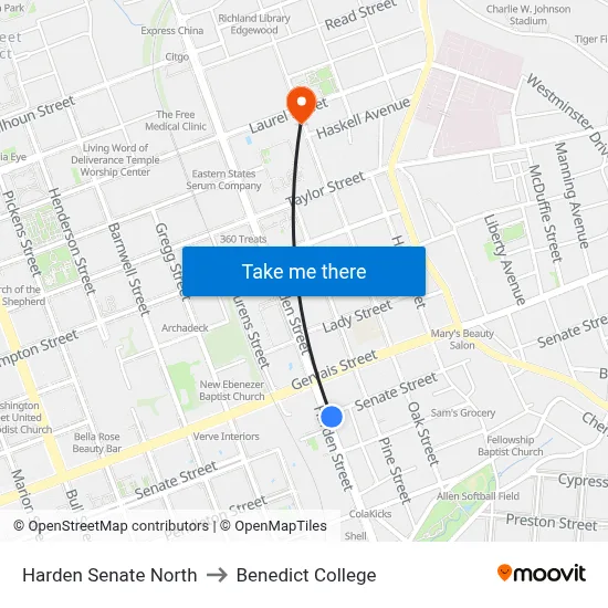 Harden Senate North to Benedict College map