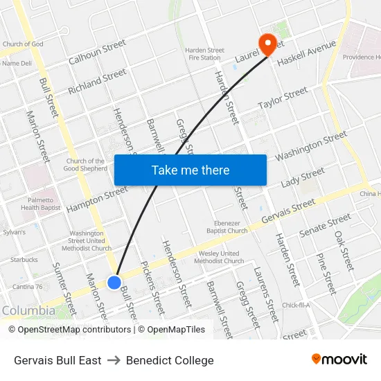 Gervais Bull East to Benedict College map