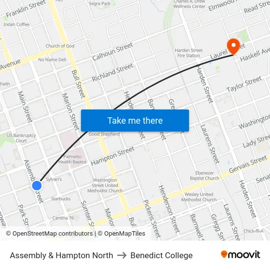Assembly & Hampton North to Benedict College map