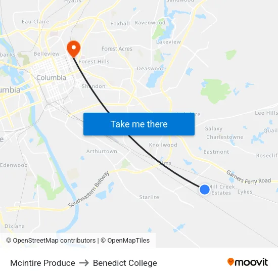Mcintire Produce to Benedict College map