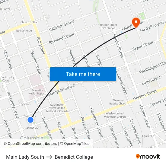 Main Lady South to Benedict College map