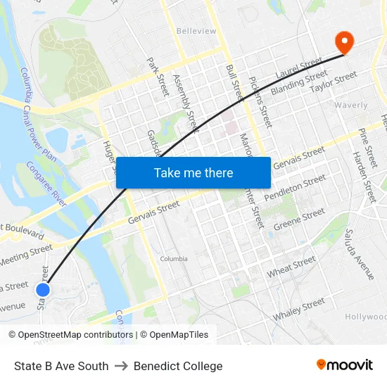 State B Ave South to Benedict College map