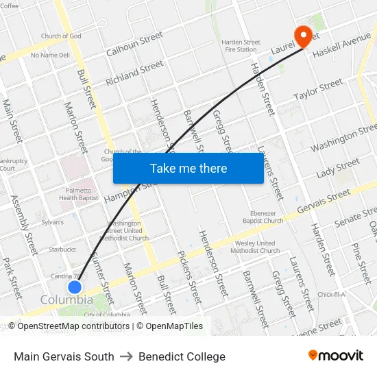 Main Gervais South to Benedict College map