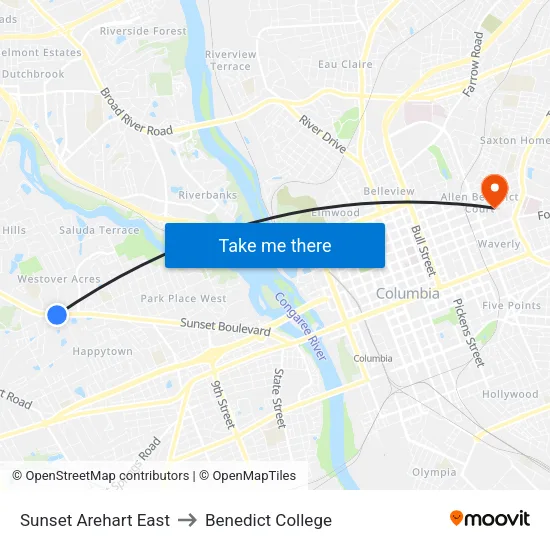 Sunset Arehart East to Benedict College map