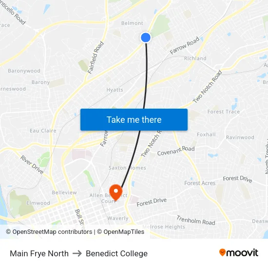 Main Frye North to Benedict College map