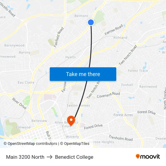 Main 3200 North to Benedict College map