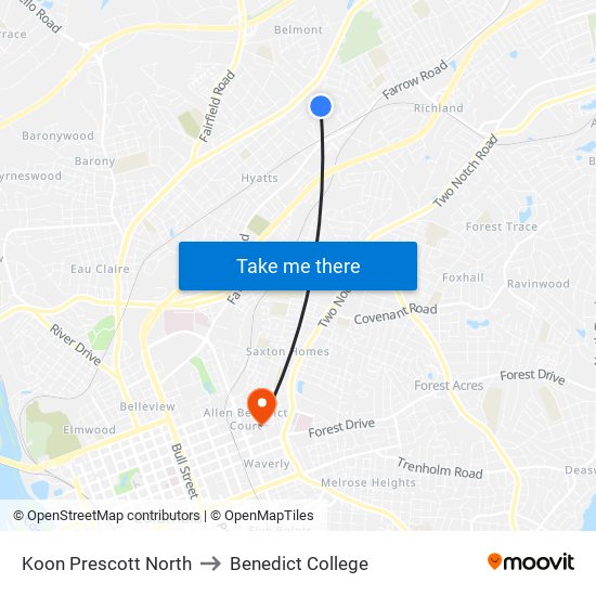 Koon Prescott North to Benedict College map