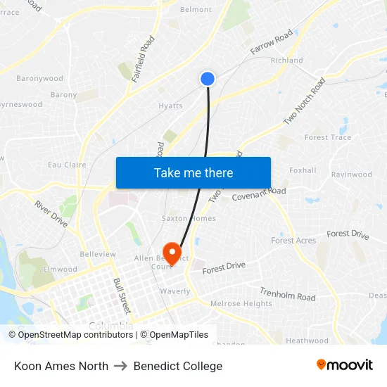 Koon Ames North to Benedict College map