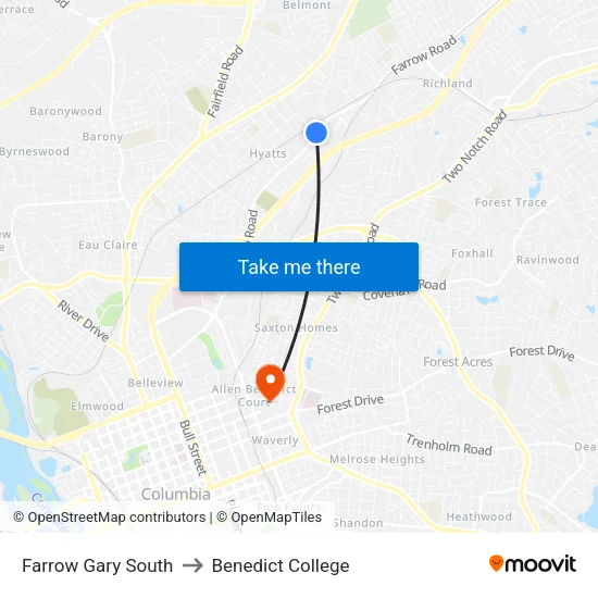 Farrow Gary South to Benedict College map