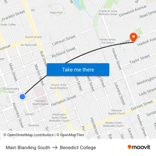 Main Blanding South to Benedict College map