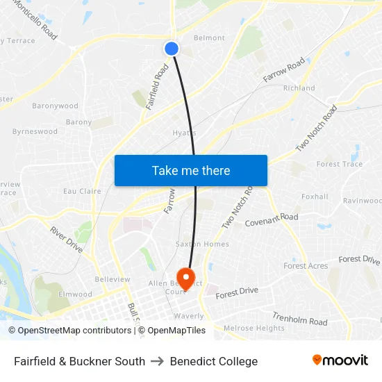 Fairfield & Buckner South to Benedict College map