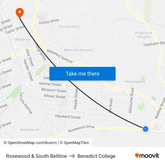 Rosewood & South Beltline to Benedict College map