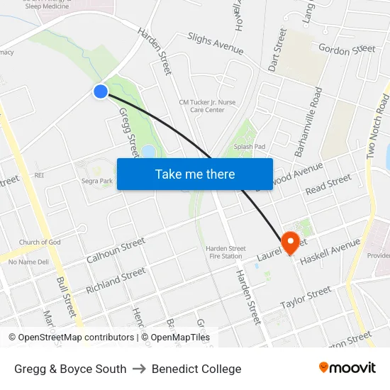 Gregg & Boyce South to Benedict College map